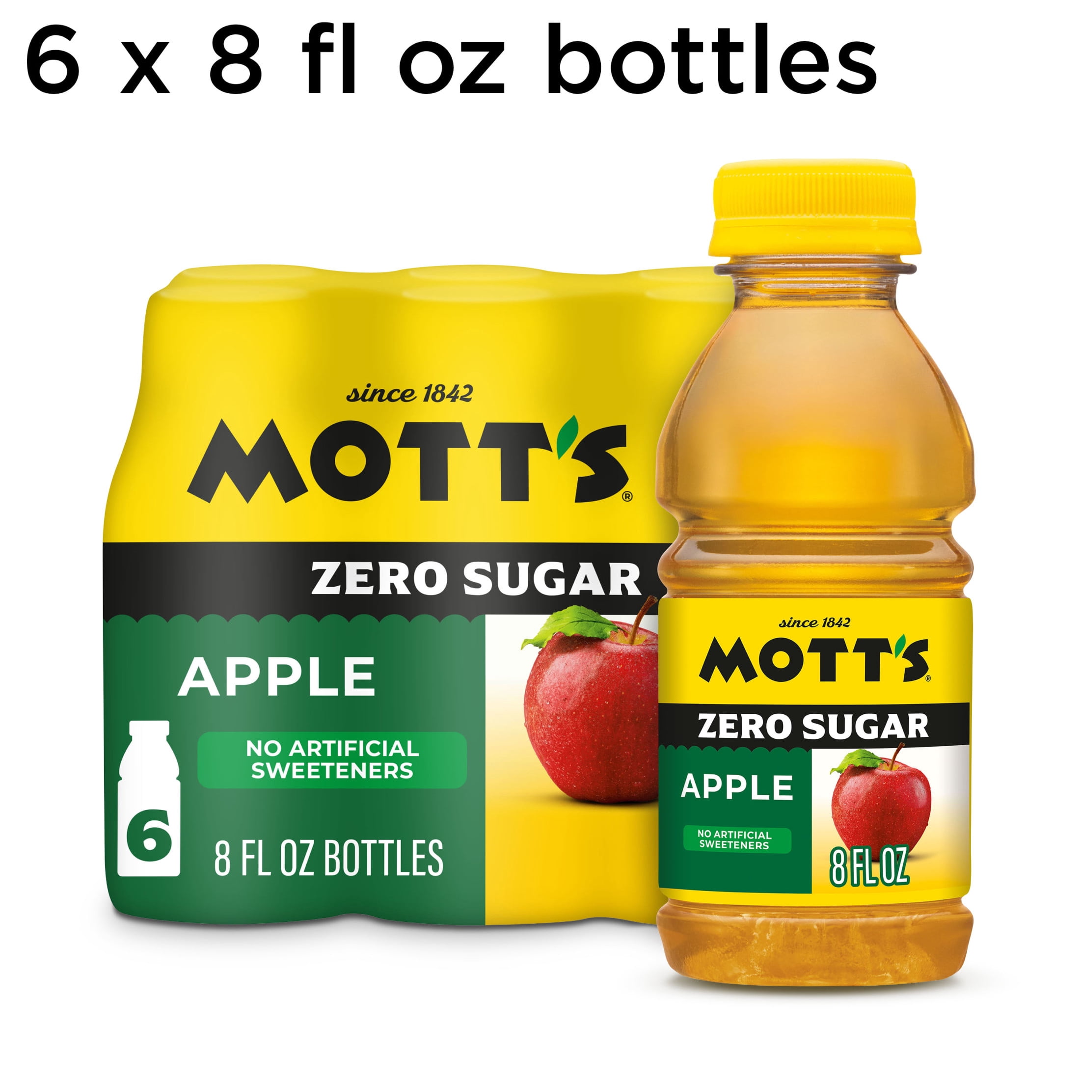 (4 pack) Mott's Zero Sugar Apple Juice Drink, 8 Fluid Ounce, 6 Count Bottles