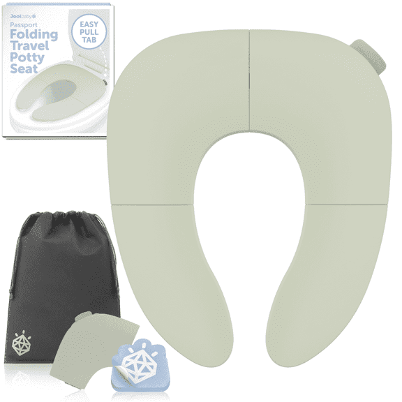 Jool Baby Folding Travel Potty Training Seat for Toddlers, Fits Round & Oval Toilets, Non-Slip Suction Cups, Includes Free Travel Bag (Sage)