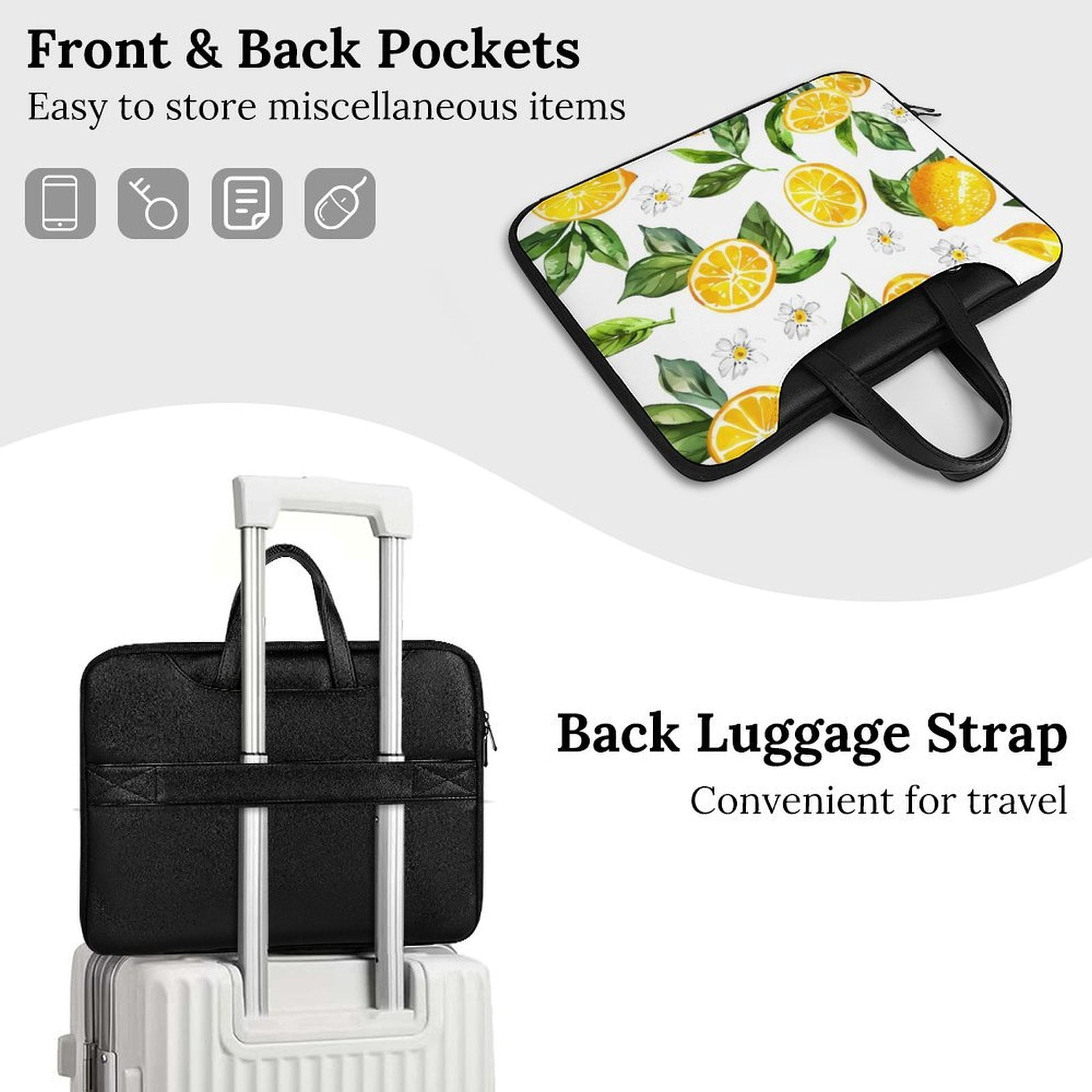 Scratch-Resistant Waterproof Leather Laptop Bag Wear-Resisting Material Dust-Proof Anti-Static Portable Design And Convenient To Carry Watercolor Lemon And Flowers (7) (1) 11×14.6in