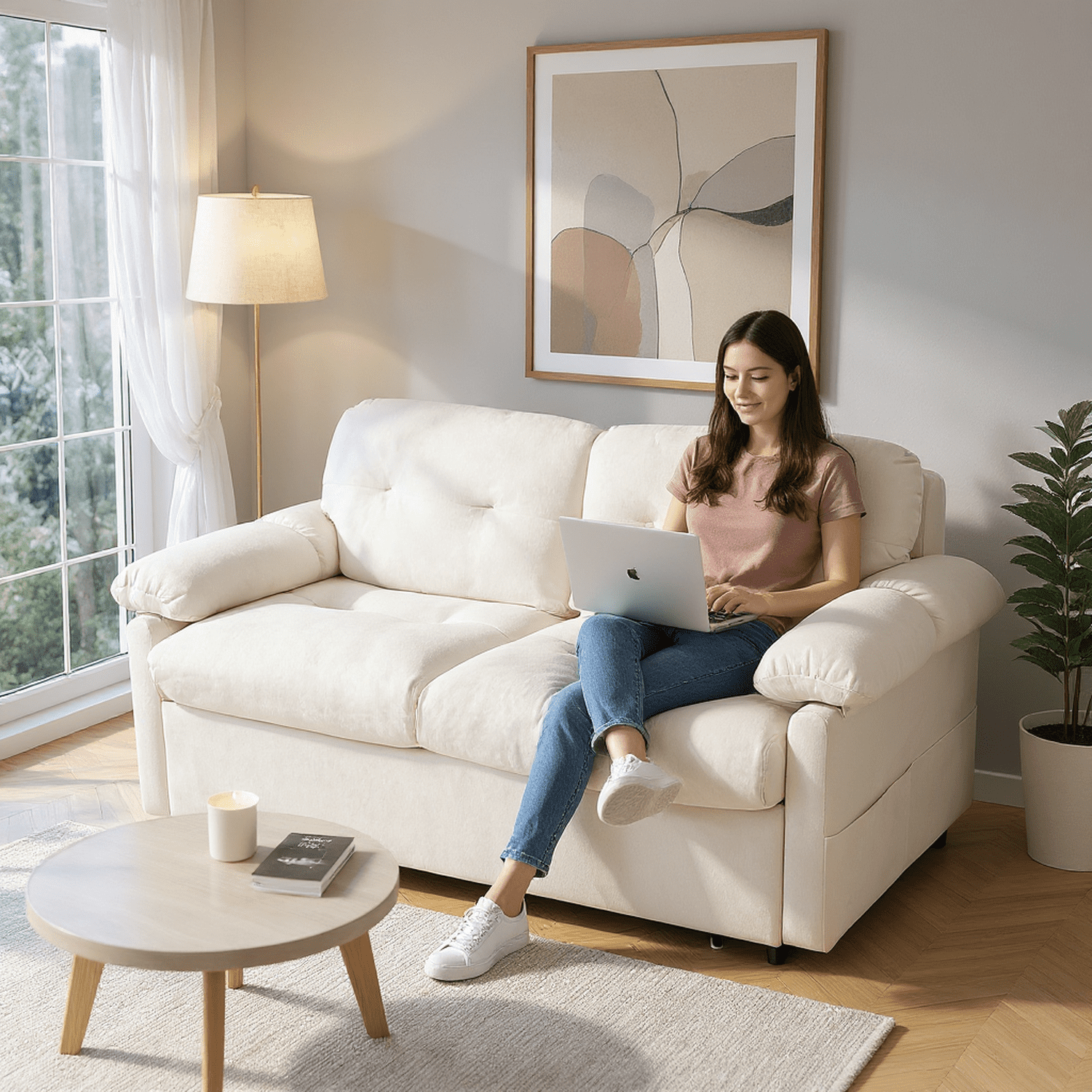 Homy Casa 3-in-1 Convertible Queen Sofa Bed with Storage, Pull Out Sleeper for Living Room & Apartment