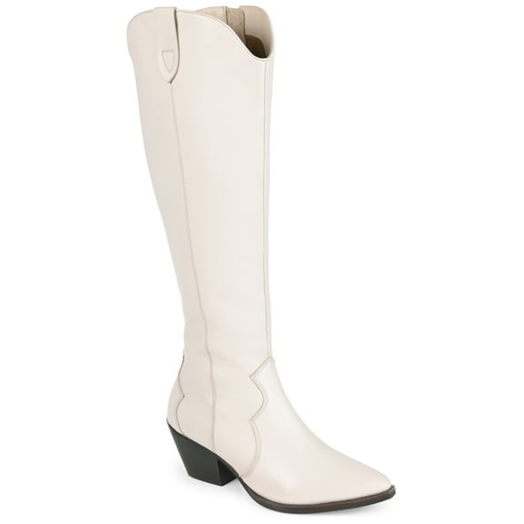 Journee Signature Womens Genuine Leather Pryse Extra Wide Calf Almond Toe Pull On Knee High Boots