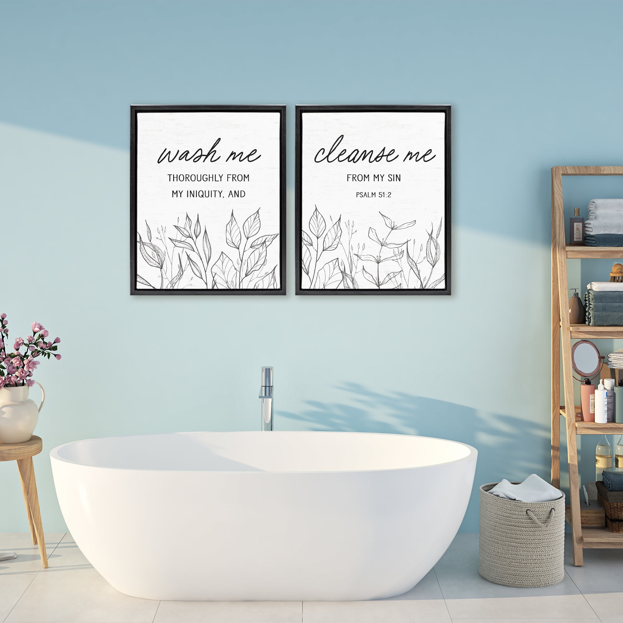 Wash & Cleanse Me Scripture 2 Piece Black Framed Floater Canvas Set, design by Lettered and Lined