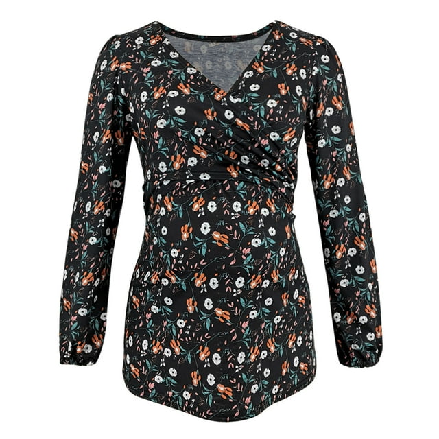 Camisas de Maternidad Para Damas Blusas Lactancia Flores de Moda Estampado de Hojas Manga Larga Vestir Top Odeerbi ODB123428