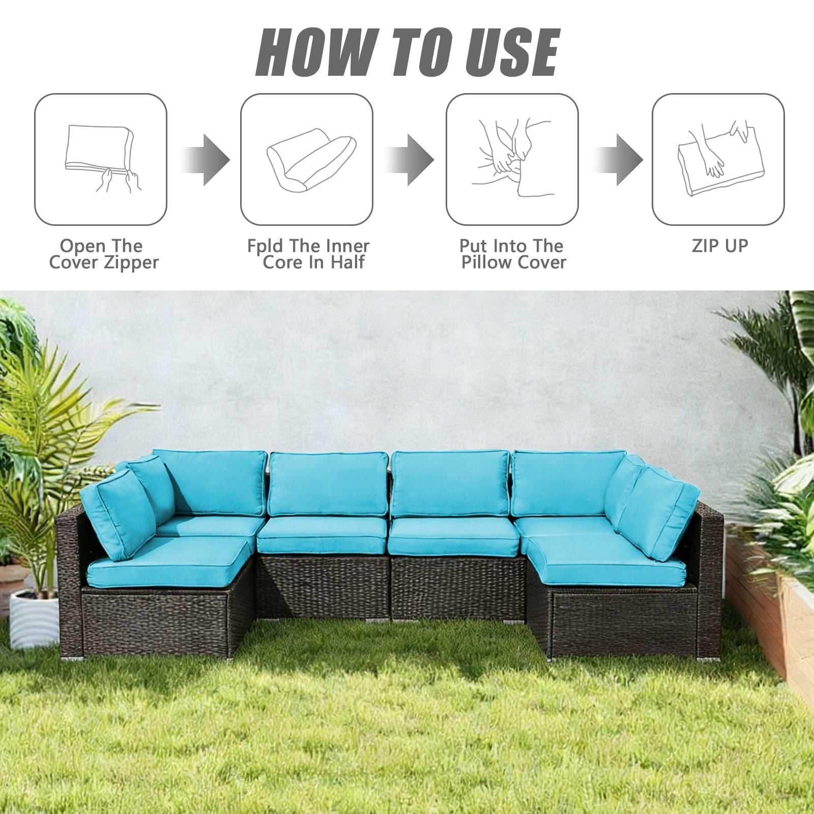 14 Pcs Patio Cushion Covers Replacement Outdoor Couch Cushions Covers Splashproof Sofa Slipcovers Set with Zippers,Patio Furniture Protector, Couch 3 Sizes, Covers Only