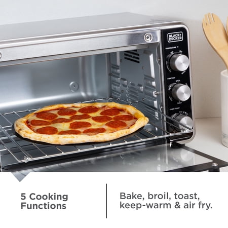 BLACK+DECKER BLACK + DECKER CRISP ‘N BAKE PRO 6-SLICE AIR FRYER TOASTER OVEN WITH BASKET, PAN, RACK & TRAY, STAINLESS STEEL