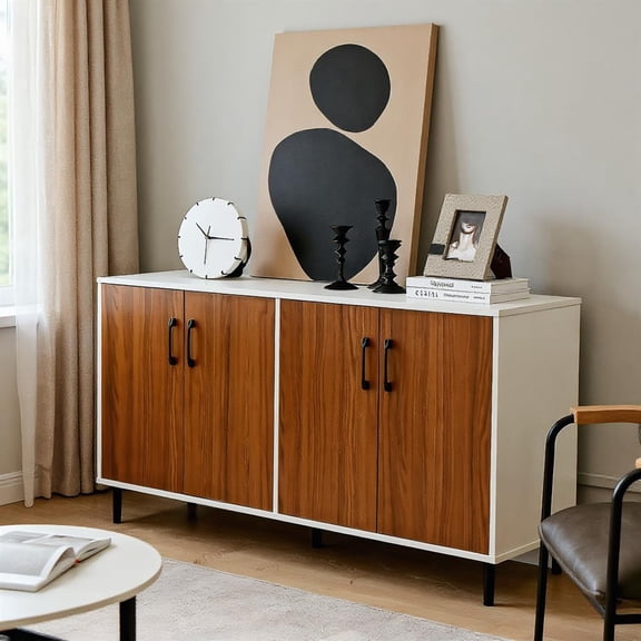 Topcobe 4-Door Kitchen Buffet Sideboard for Dining Room and Kitchen, Storage Cabinets for Living Room-White