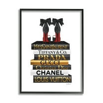 Stupell Industries Red Bottom Heels Glam Fashion Bookstack Beauty & Fashion Painting Black Framed Art Print Wall Art, 16 x 20