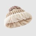 thumbnail image 5 of SPRING PARK Womens Winter Striped Beanie Crossed Cap Chunky Cable Knit Pompom Soft Warm Hat, 5 of 6