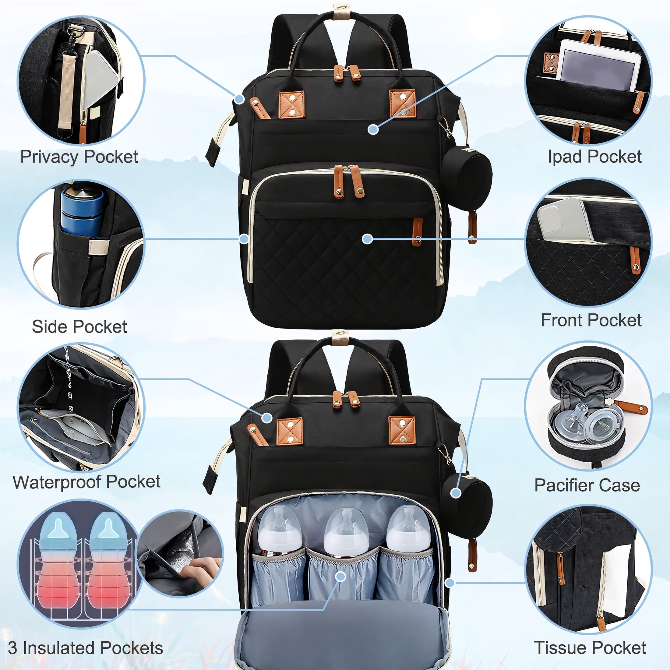 GASTROPOD 2026 New Backpack Diaper Bag,Detachable Strap Baby Bag,Diaper Pockets Diaper Bag Tote for Baby Essentials, Outdoor Trips, Daily Use, Travel, Hands-Free Carrying