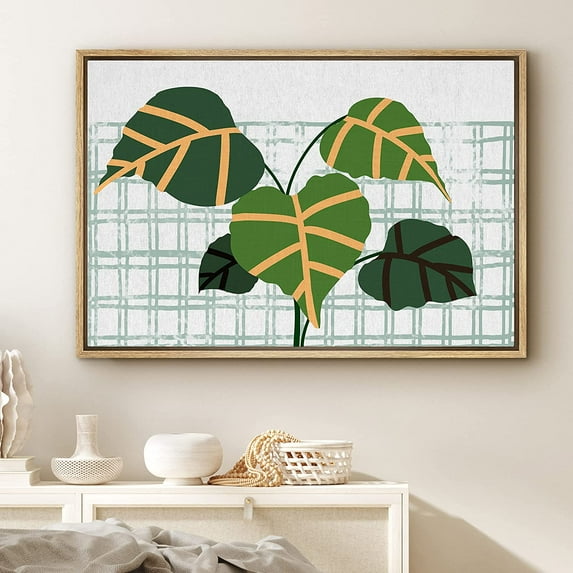 PixonSign Framed Canvas Print Wall Art Jungle Shield Leaves Nature Plants Photography Modern Art Contemporary Colorful Multicolor Ultra for Living Room, Bedroom, Office - 16"x24" Natural