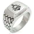 thumbnail image 1 of Stainless Steel Pirate Bandit Skull Anchor Geometric Pattern Step-Down Biker Style Polished Ring, 1 of 1