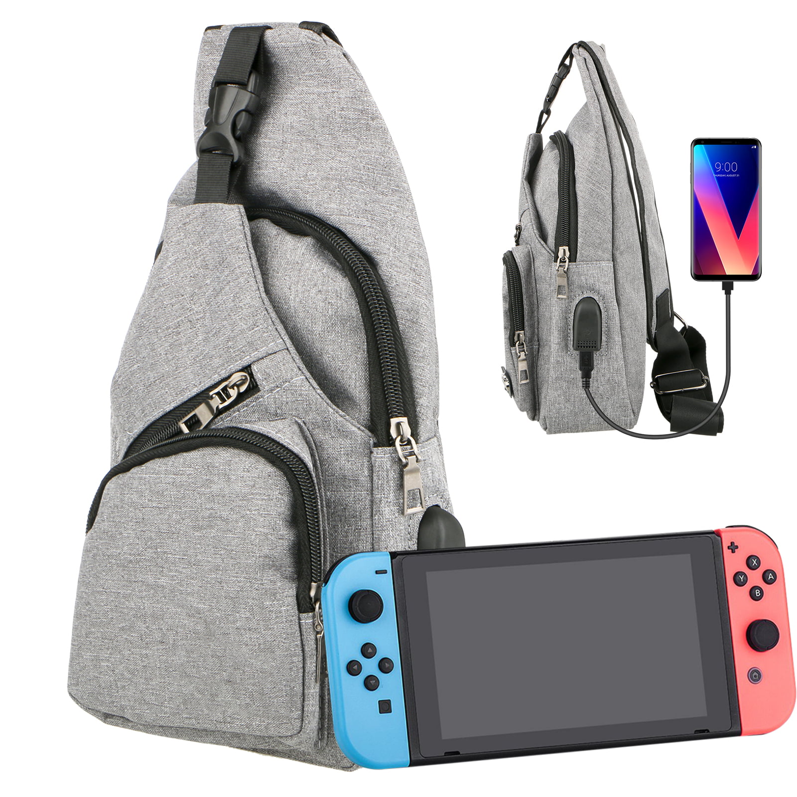 TSV Switch Travel Bag with USB Charging Port for Nintendo Switch ...
