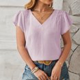 thumbnail image 7 of ClodeEU Women's Summer Ruffle Short Sleeve Shirt ,V Neck Casual Loose Chiffon Blouses Purple,Womens Plus XL, 7 of 7