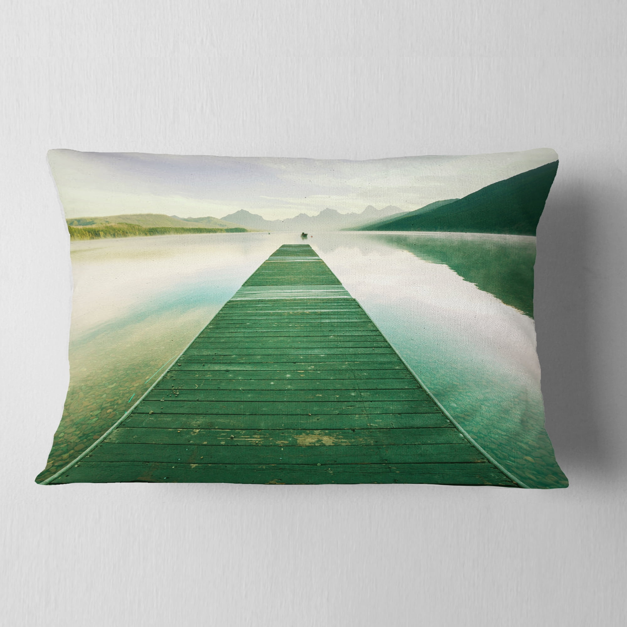 Designart 12" x 20" Green Polyester Throw Pillow