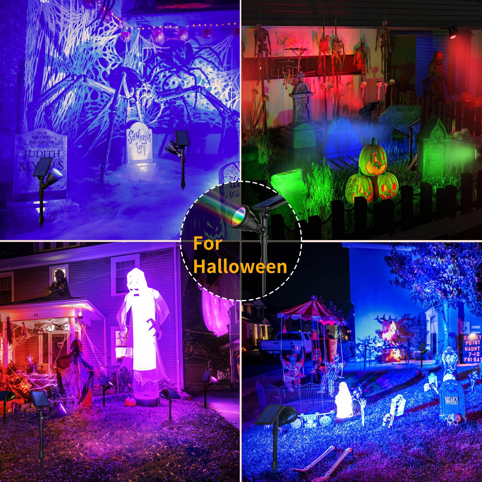 JSOT 1 Pack Solar Spot Lights Outdoor Waterproof, Color Changing LED Solar Landscape Spotlights, IP65 Waterproof Outdoor Lighting for Yard, Garden, Pathway, Halloween, Christmas