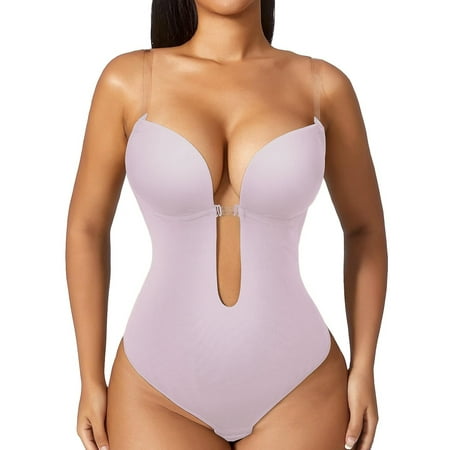 Sveltors Women s Sexy Thong Shapewear Bodysuit Tummy Control Plunge Backless Piece Body Shaper Bra Plus Size