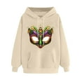 thumbnail image 3 of VBTAPA Womens Mardi Gras Hoodies Funny Mask Graphic Hooded Sweatshirt Carnival Themed Print Long Sleeve Drawstring Pullover Hoodie Holiday Hoody Tops Beige XXL, 3 of 6