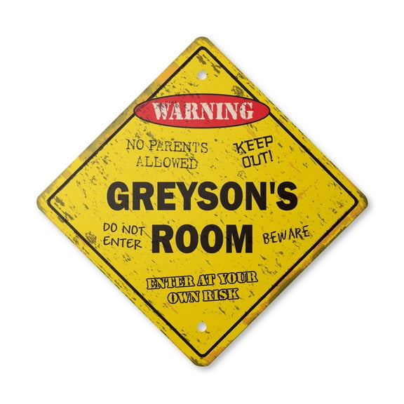 Greyson's Room Sign Vintage Crossing Zone Xing | Indoor/Outdoor Plastic | 12" Tall rustic kids bedroom decor door children's name boy girl