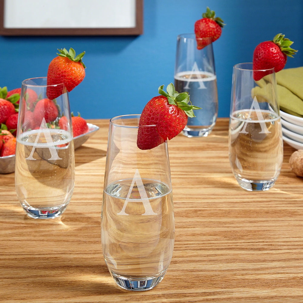 Reims Engraved Stemless Champagne Flutes, Set of 4