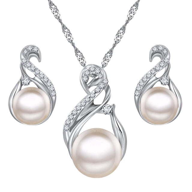 Ensemble Collier & Pendentif de Classification des Produits pour Femmes Collier Pendentif Perle Réglable et Boucles d'Oreilles Pendantes Perle avec Finition en Argent pour Cadeau de la Saint-Valentin