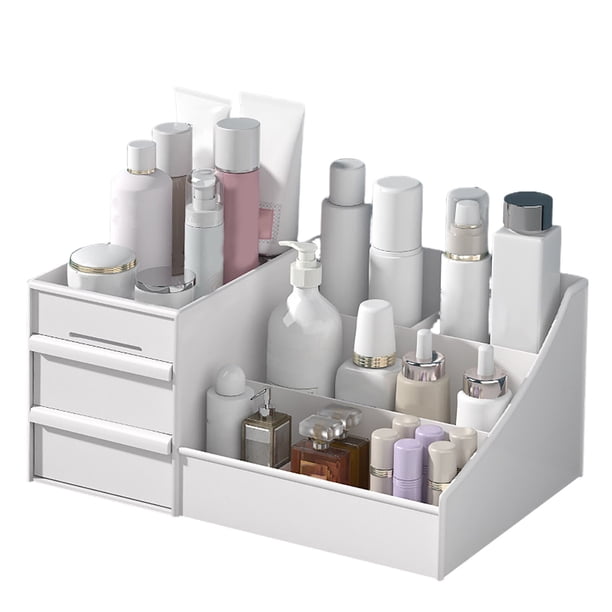 Organizador de maquillaje con cajones, organizador de encimera para cosméticos, soporte de tocador para pintalabios, pinceles, lociones y joyas
