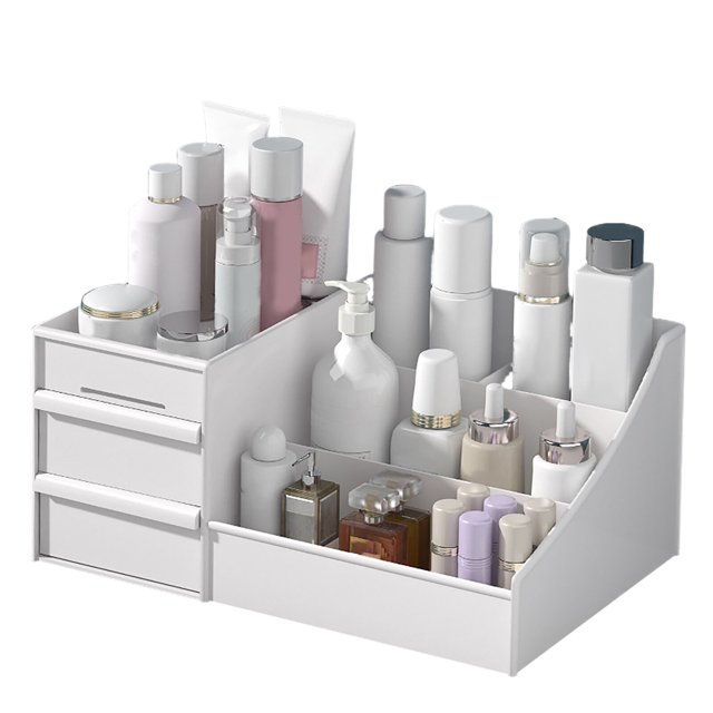 Organizador de maquillaje con cajones, organizador de encimera para cosméticos, soporte de tocador para pintalabios, pinceles, lociones y joyas