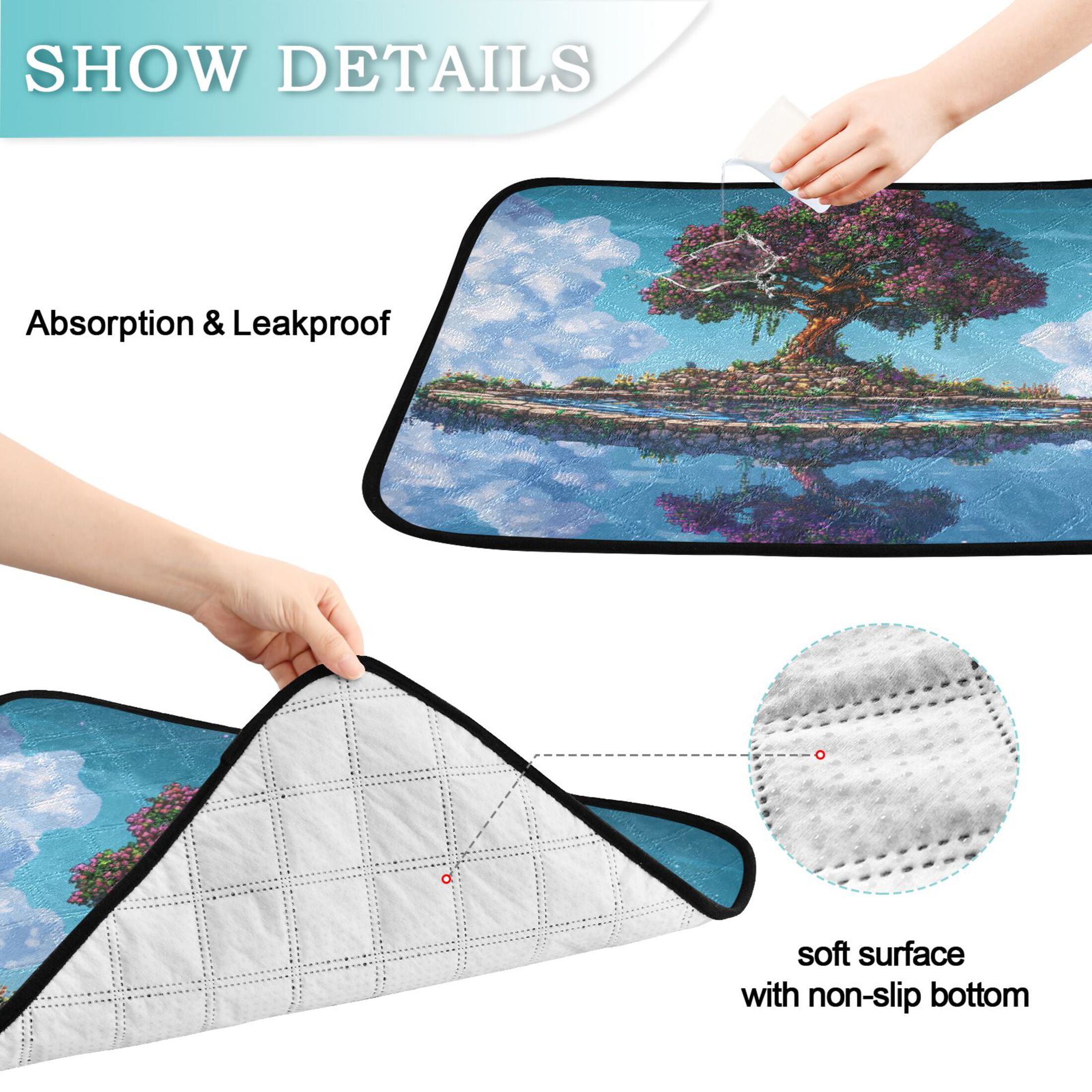 Qxltty Terraria Style Tree Cat litter Pads Pet Set of 2 Diaper Mats Center Anti-leakage Layer Absorbent Soft and Comfortable
