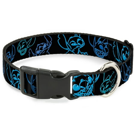 Disney Pet Collar Dog Collar Plastic Buckle Electric Stitch Poses Black Neon Blue 9.5 to 14.5 Inches 0.5 Inch Wide