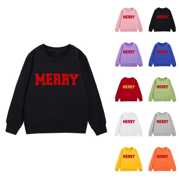 Merry Sweatshirts for Girl 2025 Long Sleeve Crewneck Christmas Graphic Sweatshirt Pullover Tops