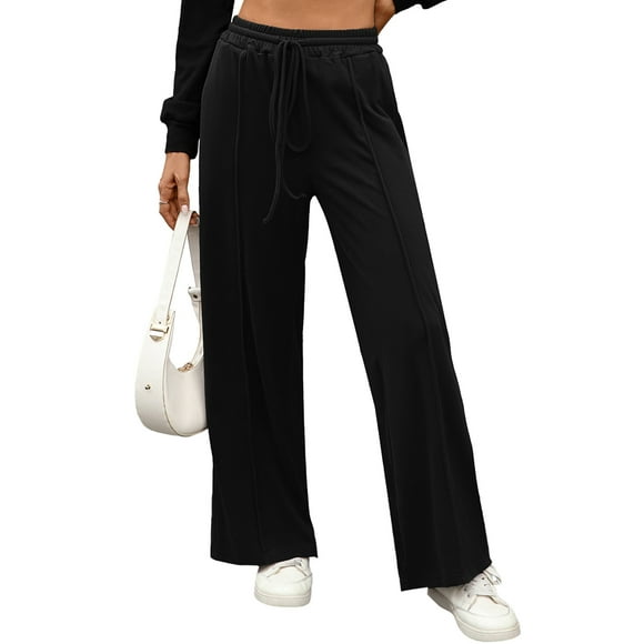 Pantalones Deportivos de Pierna para Mujer, Cintura Alta, Holgados y con Cordón Ajustable Negro M