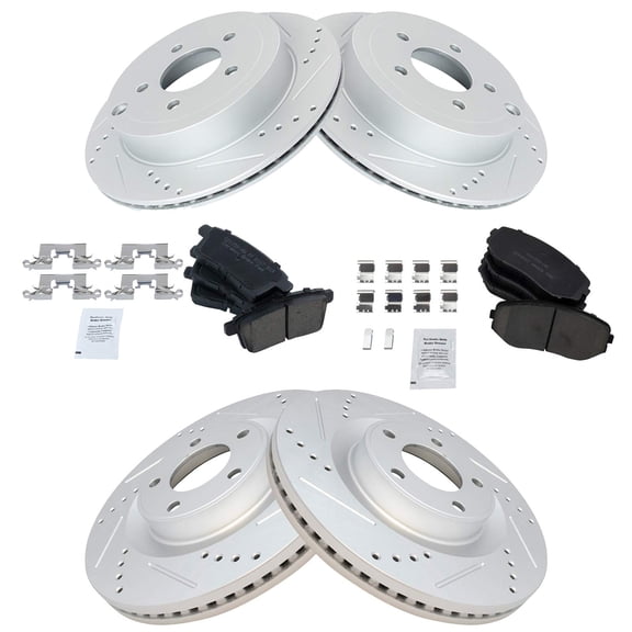 TRQ Front and Rear Performance Brake Pad & Rotor Kit Brake Pads Brake Rotors Set Ceramic Premium G-Coated Fits Select 2007-2010 Ford Edge Lincoln MKX