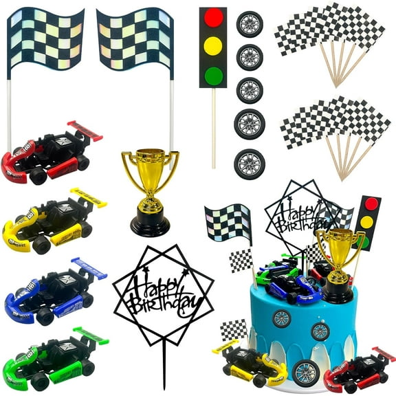 23pcs Racing Car Cake Decorations, Racing Car Cake Topper Birthday Cake Decoration, Racing Car Theme Birthday Supplies Party Favors