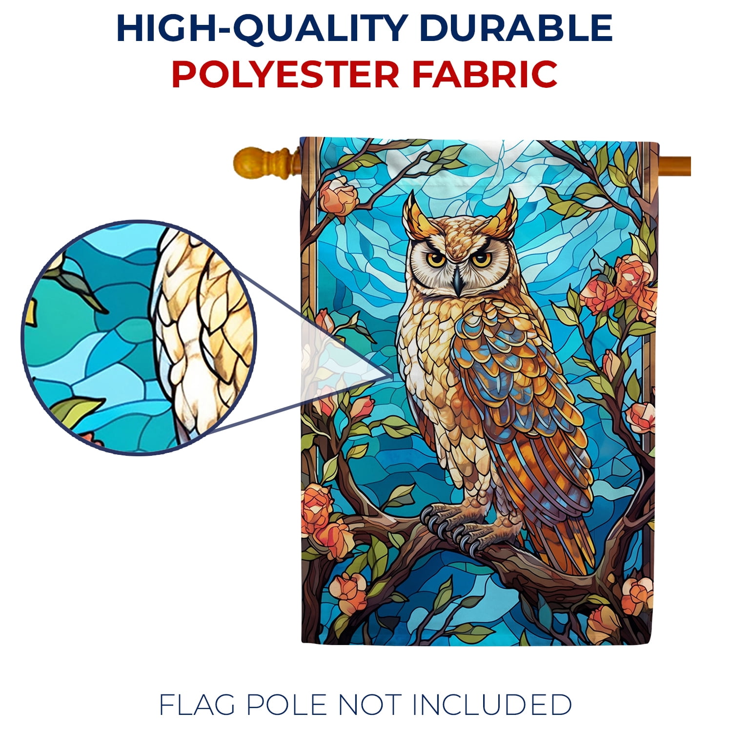 America Forever Impressive Owl House Flag, 28 x 40 inch Double Sided, Stained Glass Owl Rose, Majestic Bird Wildlife Outdoor Decorative Flag