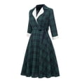 thumbnail image 3 of Pompotops Femmes Rétro Bandage Impression de Seau Trois Quarts Manches Col Cranté Fermeture Éclair Robe Vintage, 3 of 8