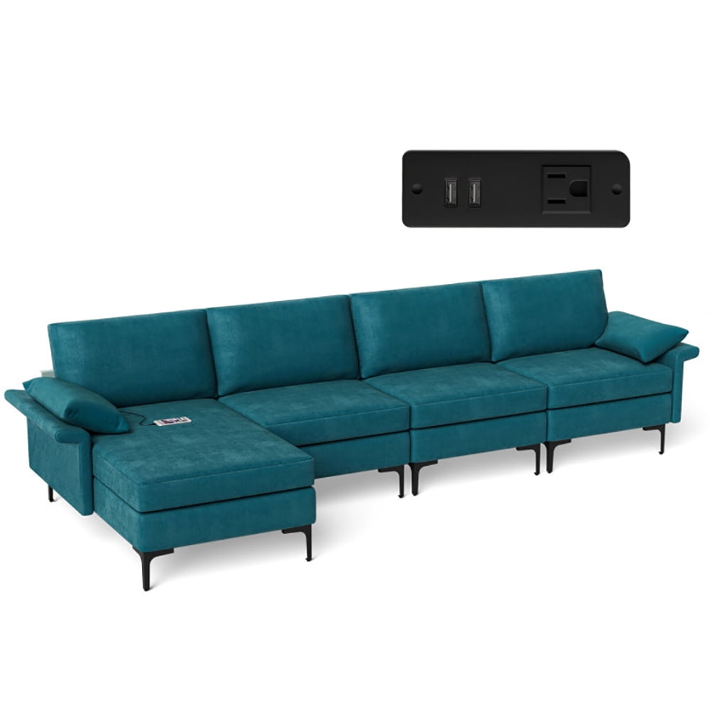 Finihen L-shaped Sectional Sofa Couch, Convertible Sectional Sofa, Extra Large L-shaped Sectional Sofa with Reversible Chaise and 2 USB Ports for 4-5 People, for Living Room, Peacock Blue Finihen L-shaped Sectional Sofa Couch, Convertible Sectional Sofa, Extra Large L-shaped Sectional Sofa with Reversible Chaise and 2 USB Ports for 4-5 People, for Living Room, Peacock Blue