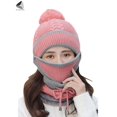 thumbnail image 3 of PULLIMORE Womens Winter Beanie Hats Knitted Scarf Set Pompom Fleece Lined Cap with Face Mask (Pink), 3 of 8