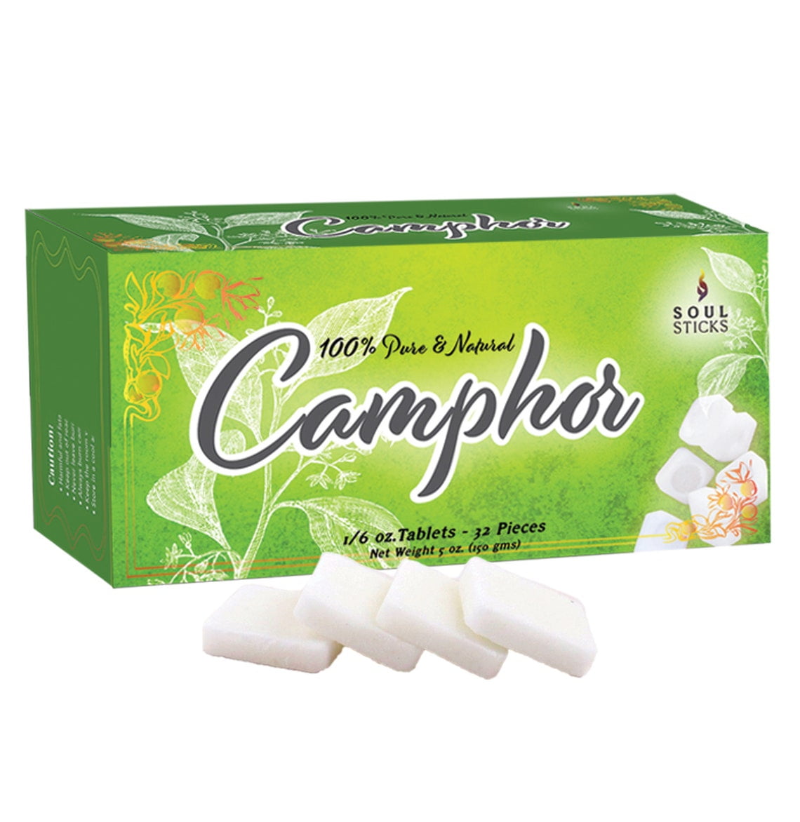 Soul Sticks 150 Grams Refined Camphor Tablets Blocks Box Odor Eliminator and Bug Repellent 32 Tablets