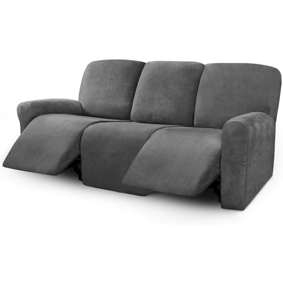 ULTICOR Velvet 8-Pieces Recliner Sofa Covers Stretch Reclining Couch Covers for 3 Cushion Reclining Sofa Slipcovers Furniture Covers Thick Soft Washable (3 Seater Recliner Cover, Dark G