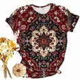 thumbnail image 5 of Giftesty Blouses for Women Dressy Casual Women's Round Neck Short Sleeved Retro Pattern Printing T-shirt Top Short Sleeved Round Neck Top/shirt, 5 of 7