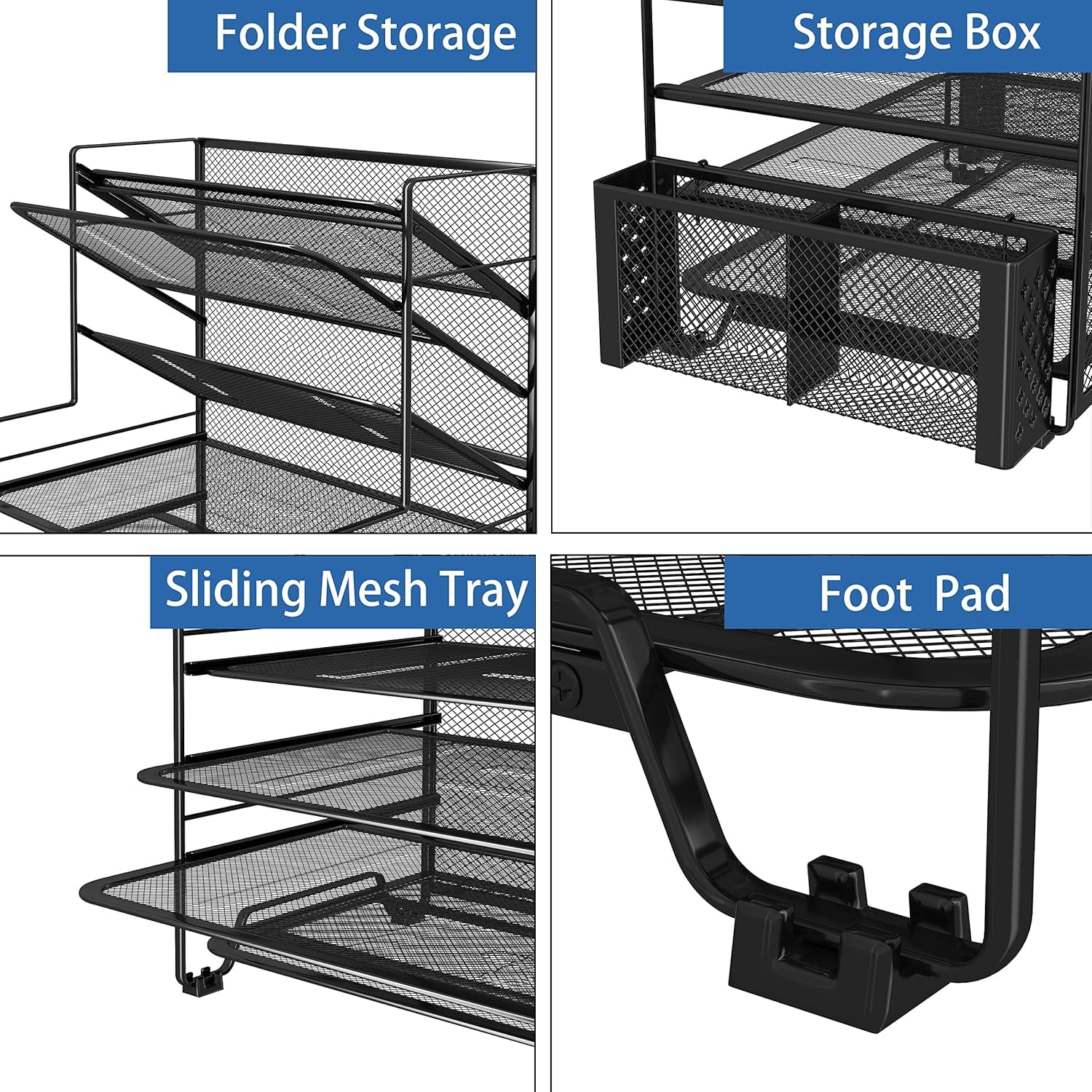 7 Tier Desk File Organizer Letter Tray Paper Organizer with Pen Holder and Metal Hanging Basket Black