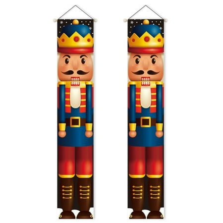 1 Pair Nutcracker Christmas Decorations  Outdoor Christmas Porch Welcome Sign  Life Size Soldier Model Nutcracker Banners for Front Door Porch Garden Indoor Exterior Kids Party