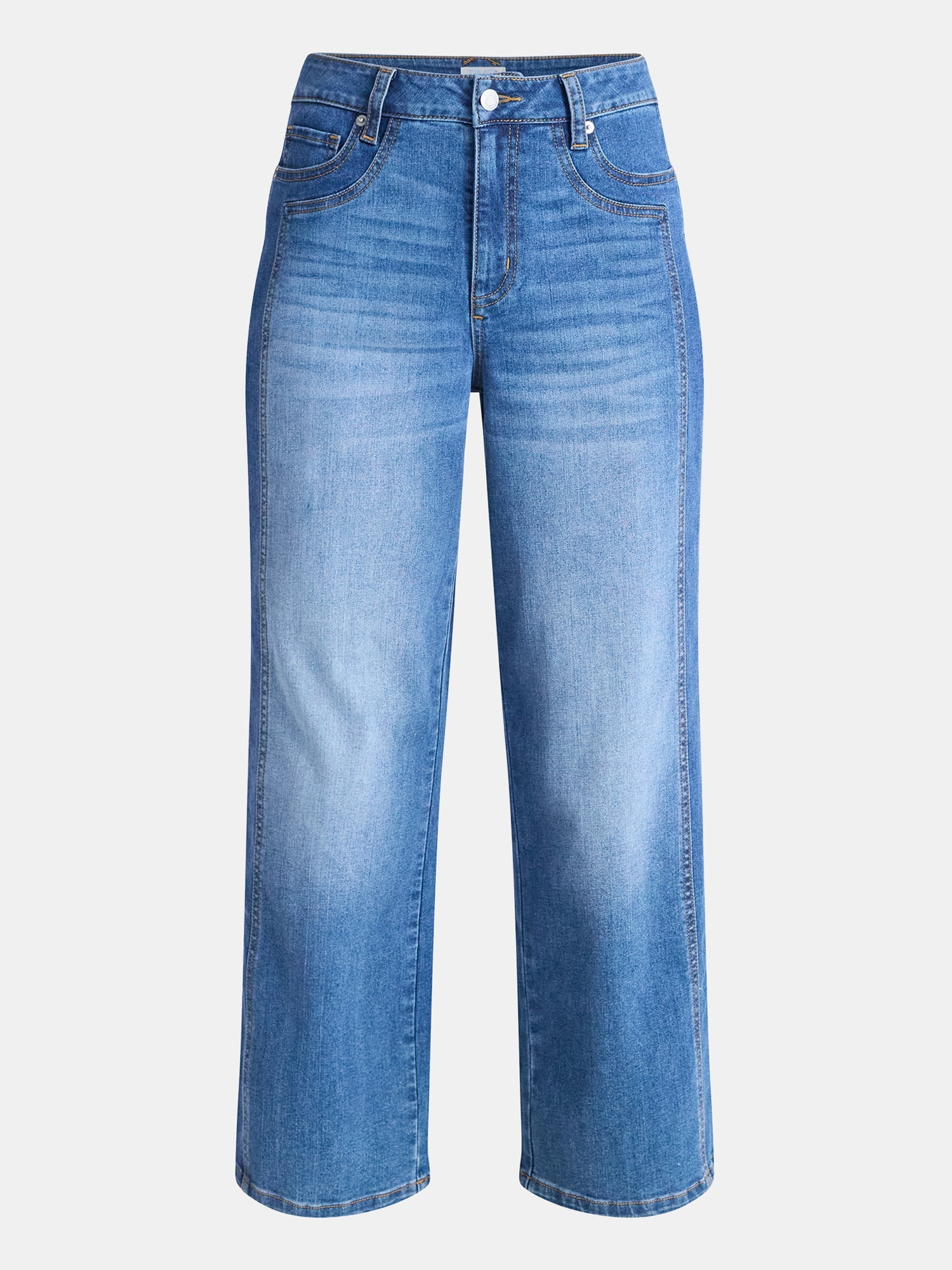 Time and Tru Women's High Rise Wide Leg Cropped Jeans with