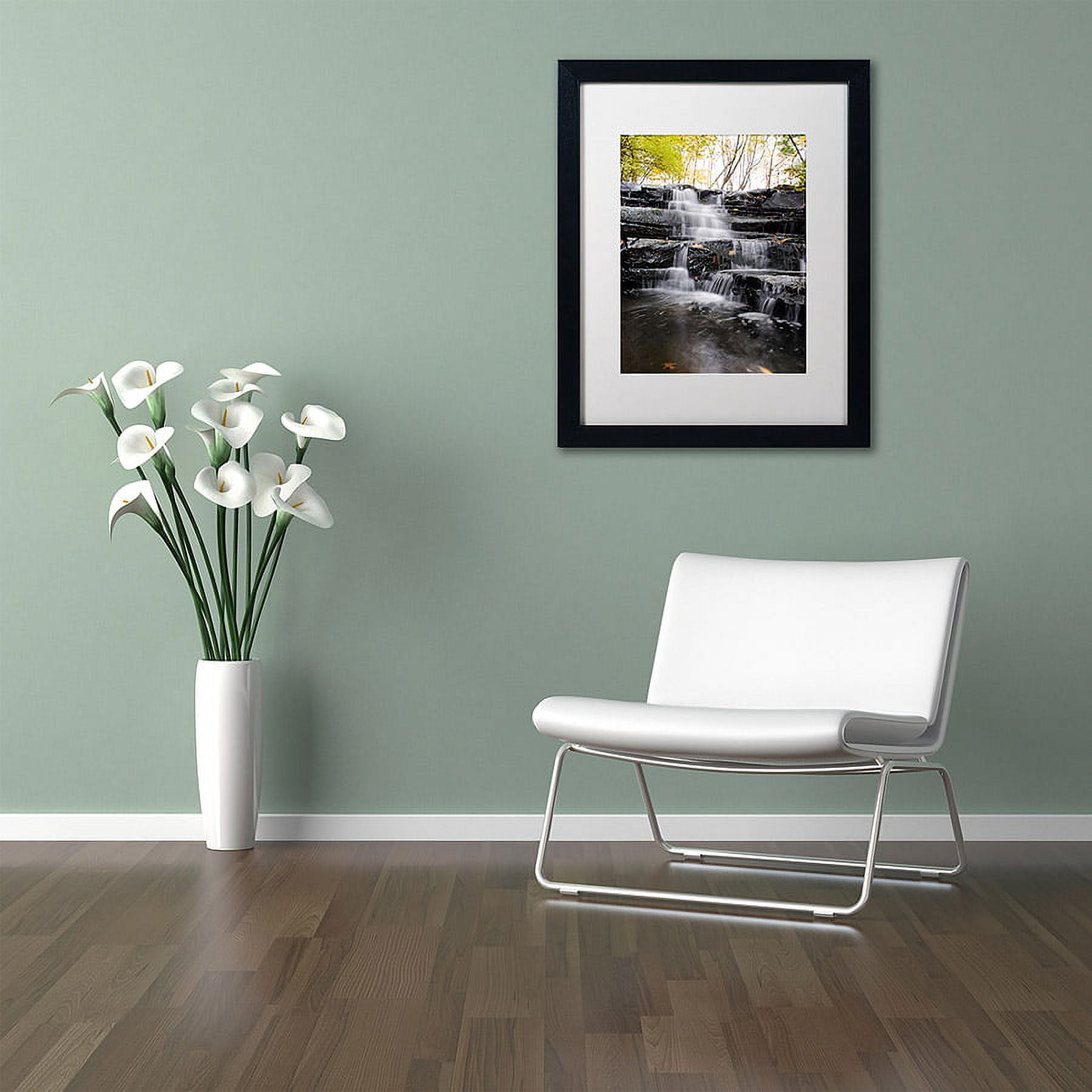 Trademark Fine Art "Waterfall at Lake View" Canvas Art by Kurt Shaffer, White Matte, Black Frame