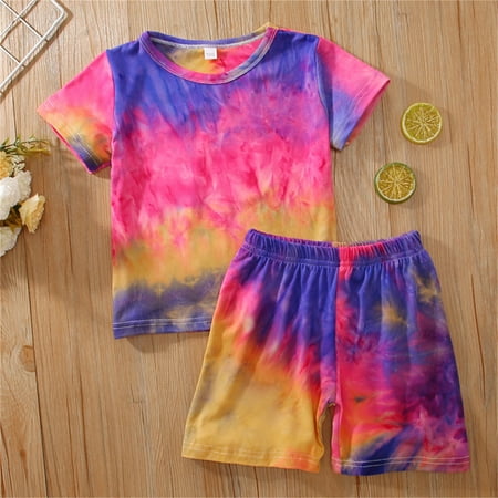 

CHGBMOK Clearance Toddler Kids Baby Girls Summer Cute Tie-Dye Printed Short-Sleeved Clothes Set