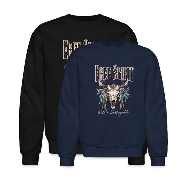 EcoLoom Cow Skull Free Spirit Long Sleeve Unisex Midweight Crewneck Sweatshirt