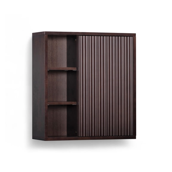 Tremolo Dual Storage Wall Cabinet, Espresso – Teamson Home: Solid Wood Wall-Mount Frame, Open & Closed Compartments with Fluted Fronts for Bathroom