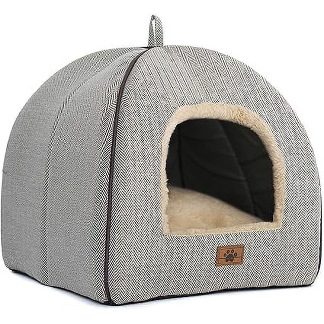 Cama para Gatos WINDRACING - Casa Cueva para Gatos con Cojín Acolchado Lavable, Camas Suaves para Gatitos, Mueble para Mascotas (Grande, Beige)