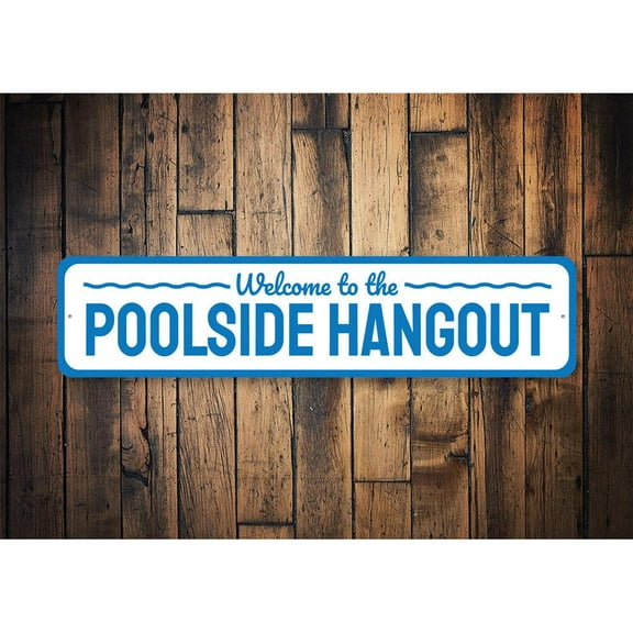 Poolside Hangout Novelty Sign, Metal Wall Decor - 4x18 inches