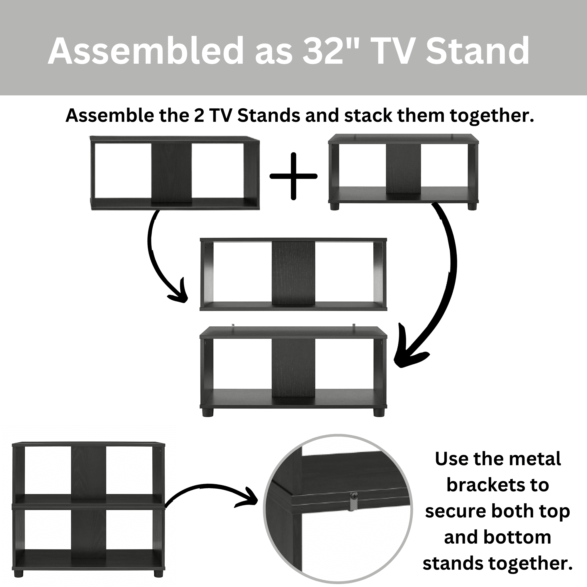 Mainstays Expandable Side by Side or Stacking TV Stand for TVs up to 70 inches, Black Oak