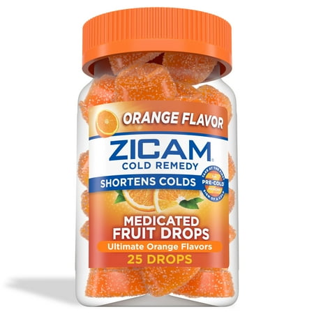 Zicam Cold Remedy Zinc Medicated Fruit Drops for Colds, With Zinc, Ultimate Orange, 25 Count